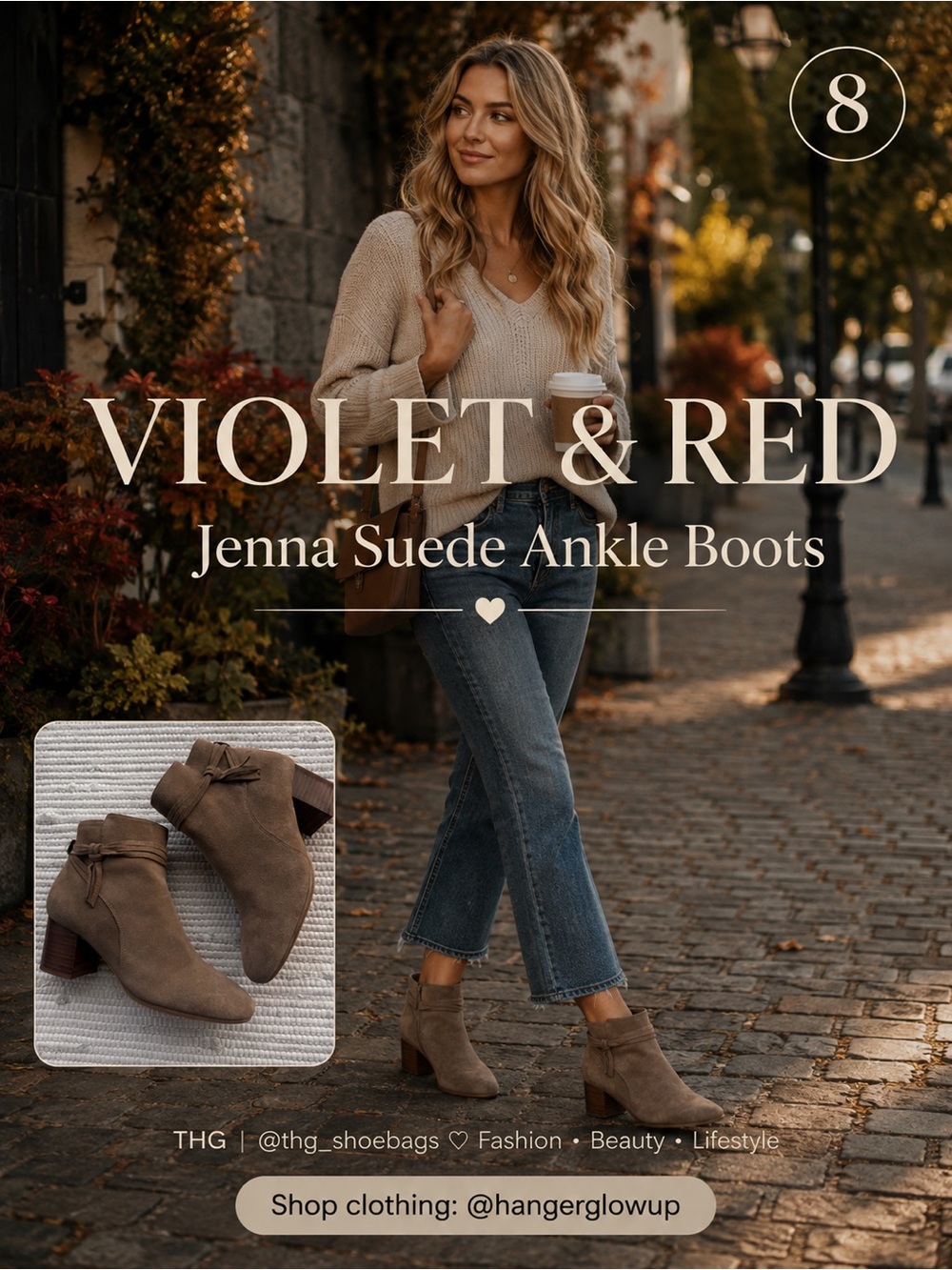 Violet & Red Jenna Taupe Suede Ankle Boots Block Heel Tassel Women’s Size 8